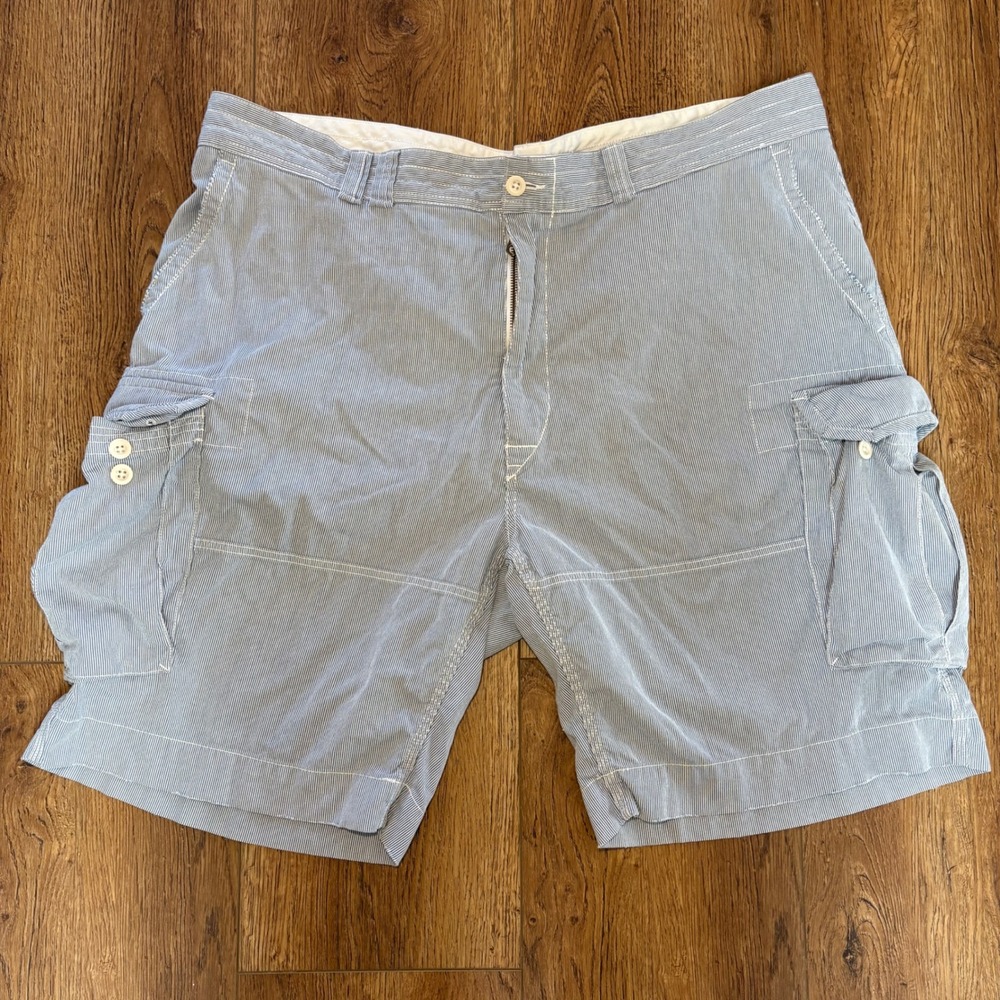 Polo Ralph Lauren pinstripe cargo shorts mens 46B white blue baggy preppy cotton
